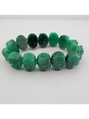 Green Carved Stone Dragon Stretch Bracelet Panel
